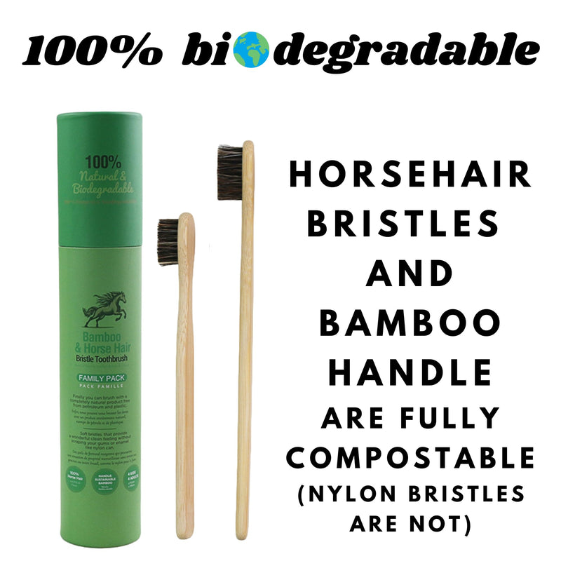 Gaia Guy Natural Bristle Bamboo Toothbrush Family Pack (NO Nylon - Horsehair ONLY) - Totally Compostable & Biodegradable Horse Hair Bristle and Bamboo Toothbrushes - Zero Waste - 4 Kids and 4 Adults