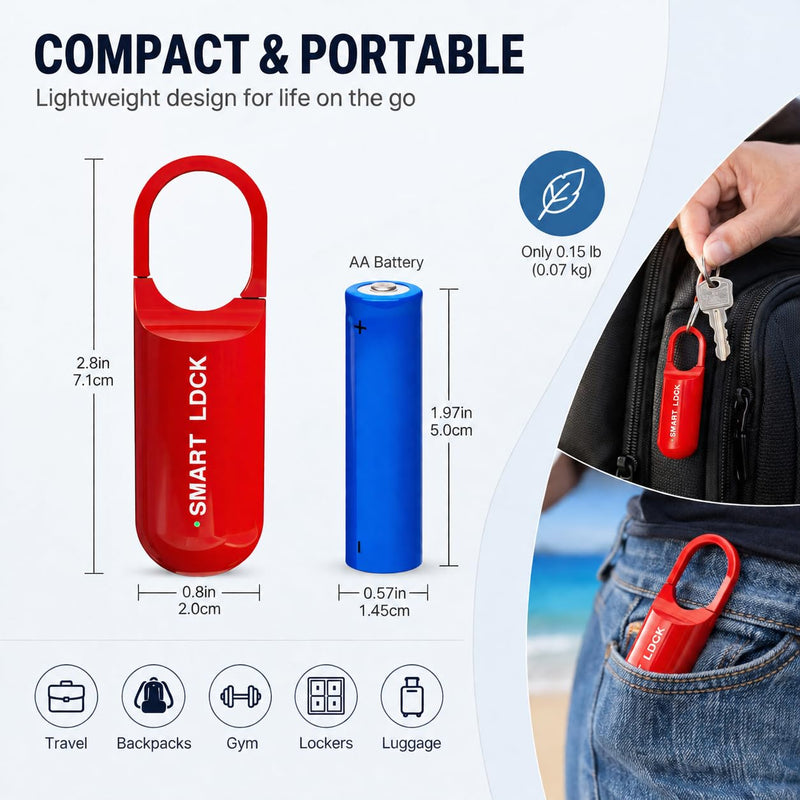 Smart Fingerprint Padlock for Locker, Small Rechargeable Fingerprint Lock, Keyless Biometric Thumbprint Padlock for Gym School Locker, Suitcase, Backpack Black