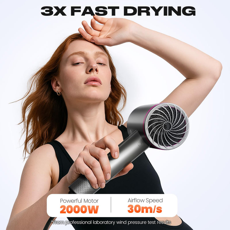  [AUSTRALIA] - Dekuri Hair Dryer, Powerful Fast Drying Hairdryer, Millions Negative Ions with 7 Modes, Hairdryers for Women Man (Black) Black