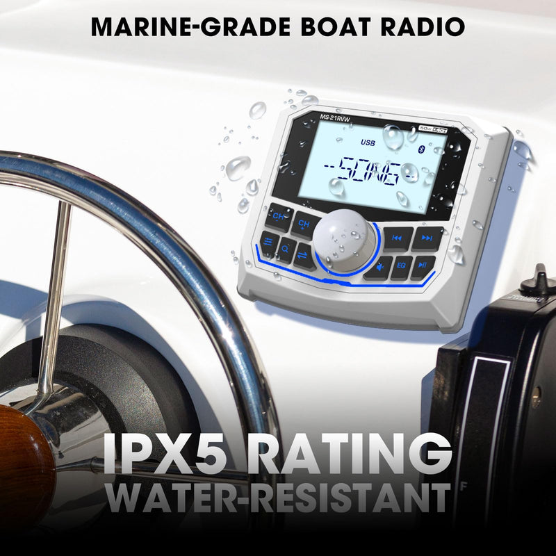 Bluetooth Boat Radio Receiver Waterproof: DOVOX Marine Gauge Stereo for Boat - 2.8 Inch LCD Display AM FM USB AUX Subwoofer for Golf Cart ATV UTV SXS Yacht White Marine MP3 Media Receiver