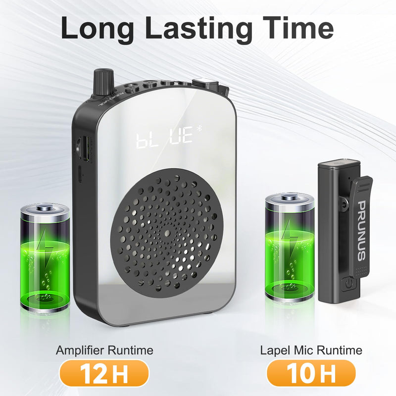 PRUNUS A10 Voice Amplifier Wireless with Lavalier Microphone Charging &Storage,Portable Voice Amplifier with Laple Mic Speaker,Mini Voice Amplifier for Classroom,Speech,Training Outdoor (Black) Black