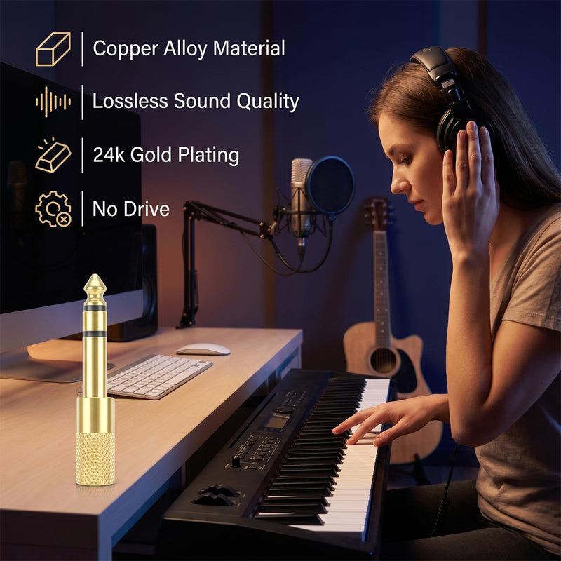 9 Pack 1/4 to 3.5mm Headphone Adapter, Gold 3.5mm to 1/4 Adapter | 1/4 to 3.5mm Male to Female Adapter, Stereo Audio Headphone Adapters, for Aux Cable Headphones Piano Drums Guitar Amplifier