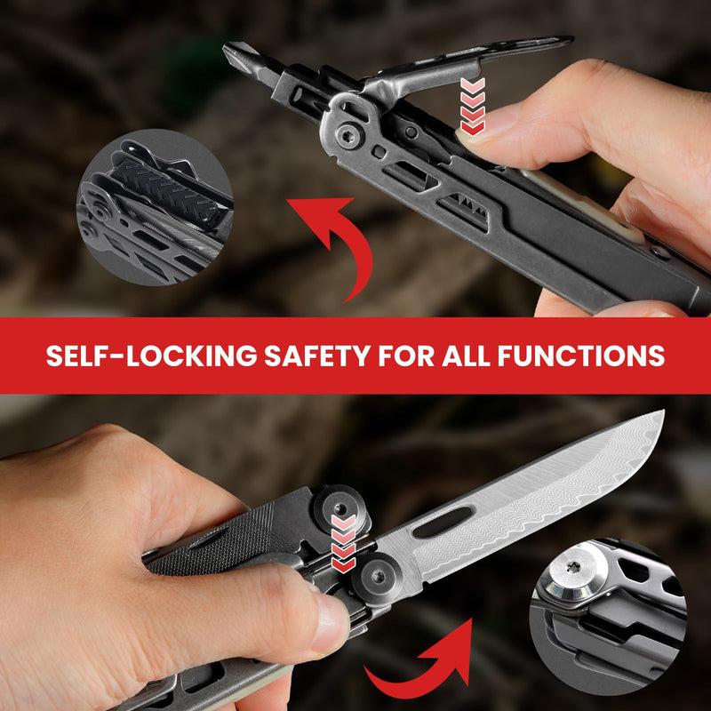 Multitool, 33-in-1 Stainless Steel Multi Tool Pliers with Screwdriver Sleeve, Damascus Pocket Knife, Nylon Sheath for Outdoor, Survival, Camping, Hiking, Simple Repair