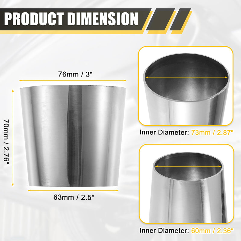 X AUTOHAUX Car Mandrel Exhaust Bend Elbow Pipe 304 Stainless Steel Concentric Reducer 2.5" OD to 3" OD 1pcs 2.5"-3" OD