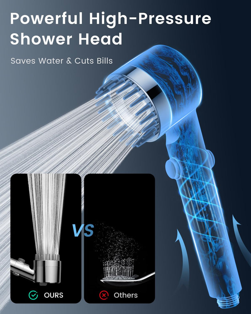 Filtered Shower Head with Handheld with 4PCS Filters, High Pressure 4 Spray Modes Shower heads with Filter, IronDrops Water Softener Filter for Hard Water 70" Hose (Chrome) Chrome