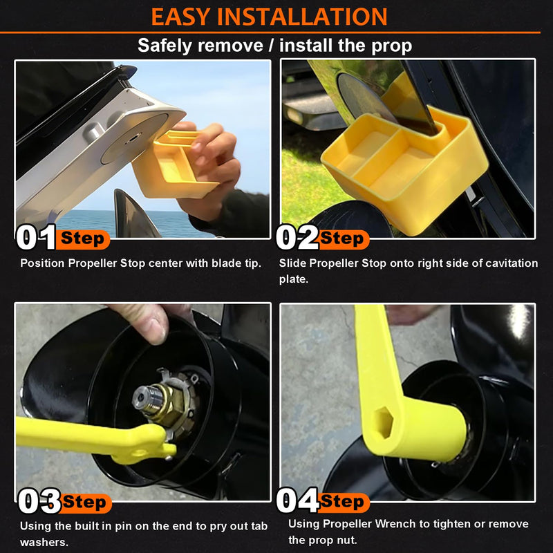 Marine 1-1/16" Propeller Wrench & Prop Stop Block Kit for All Outboard & Stern Drive (Mercury/Mercruiser/Yamaha) High-Visibility Yellow Corrosion-Resistant Outboard Prop Removal & Installation Kit 1-1/16" with Prop Stop
