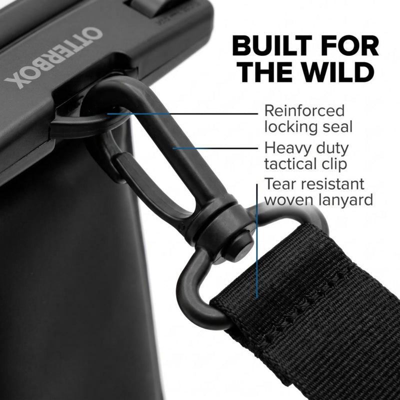 OtterBox Waterproof Universal Phone Pouch - IPX8 Submersible Dry Bag with Heavy-Duty Clip and Lanyard, Clear PVC Touch-Screen Sleeve for Beach, Travel, Boating & Pool - Black 1 Pack