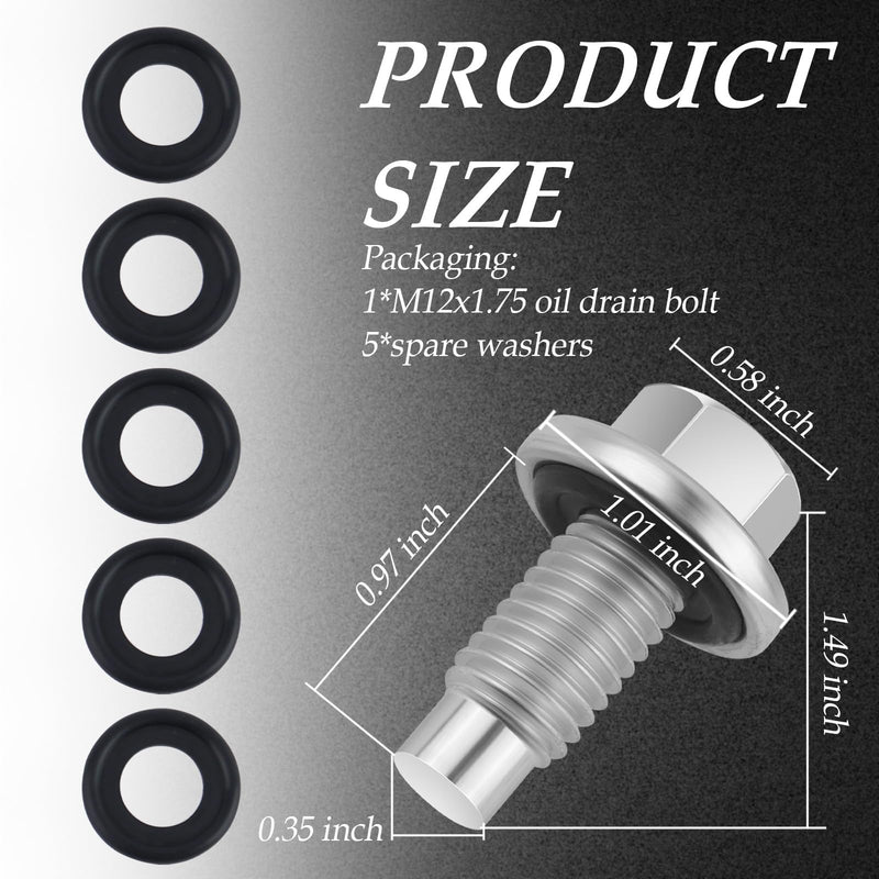 M12*1.75 Oil Drain Plug with 5PCS Oil Drain Plug Gasket OEM#EJ7Z-6730-A,Iron Zinc-Coated Oil Pan Drain Plug Compatible with GMC Chevrolet Ford,Essential Oil Plug Bolt Car Accessories (M12*1.75) M12*1.75