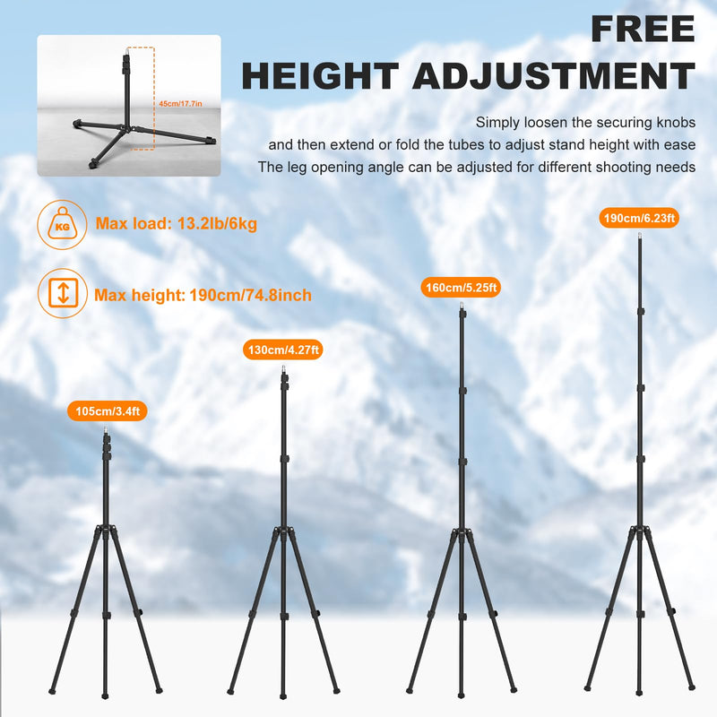 COMAN Extendable 6.23ft Light Stand, Adjustable Aluminum Tripod with 1/4" Screw - Portable, Reverse Folding Studio Lighting Stand for Strobe, Camera, Flash