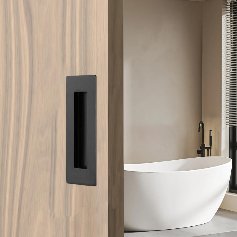 6 Inch Recessed Pocket Door Pull, Stainless Steel Rectangular Finger Flush Puls for Sliding Closet Door, Barn Door Handle Rectangular Hardware (Matte Black, 4 Pack) 6 Inch Matte Black (4 Pack)