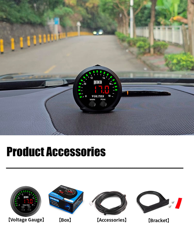  [AUSTRALIA] - 8~18V Voltmeter Gauge Digital Volt Gauge 12V/24V DC LED Display Voltage Meter Kit with Mounting Bracket for Car Truck Vehicle Automotive 2-1/16" 52mm Round Green+Red
