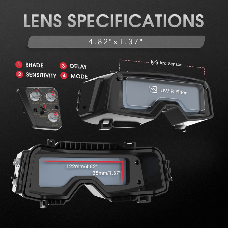 YESWELDER True Color Auto Darkening Welding Goggles, Wide Shade Range 4/5-9/9-13 with Grinding, Welding Glasses Welder Mask Welding Helmet for TIG MIG ARC Plasma Cut Black