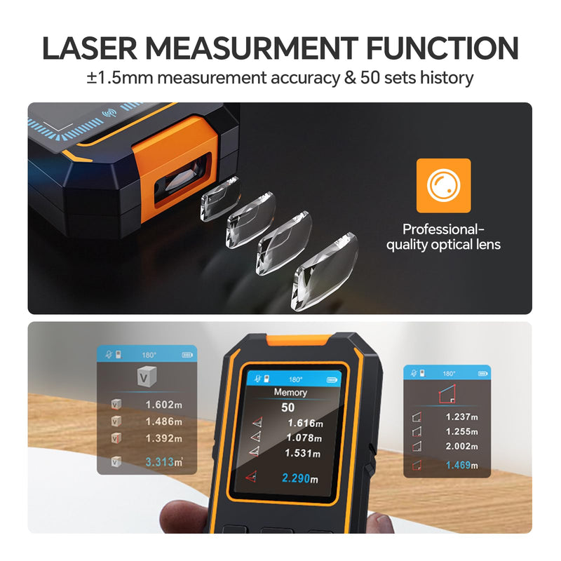 Stud Finder Wall Scanner - with Laser Distance Meter & Digital Level, 5 in 1 Rechargeable Multifunctional Stud Detector with Upgraded Sensor, HD LCD Display and Voice
