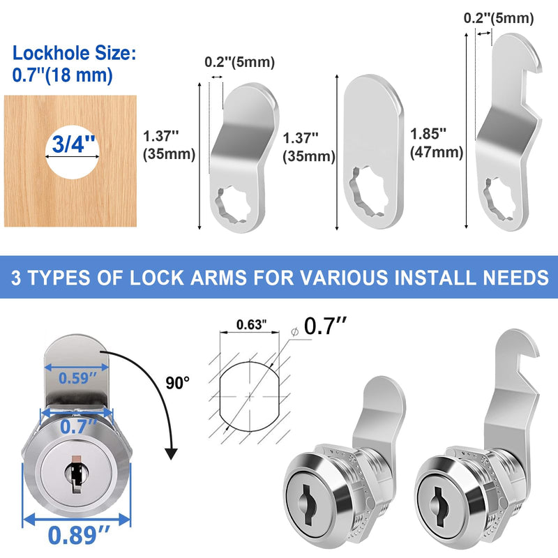 Cylinnda 5/8" Zinc Alloy Cam Locks (8 Pack) with Keys - Keyed Alike Set for Mailbox, Toolbox and Pickup Trucks 8 Pack 5/8 Inch