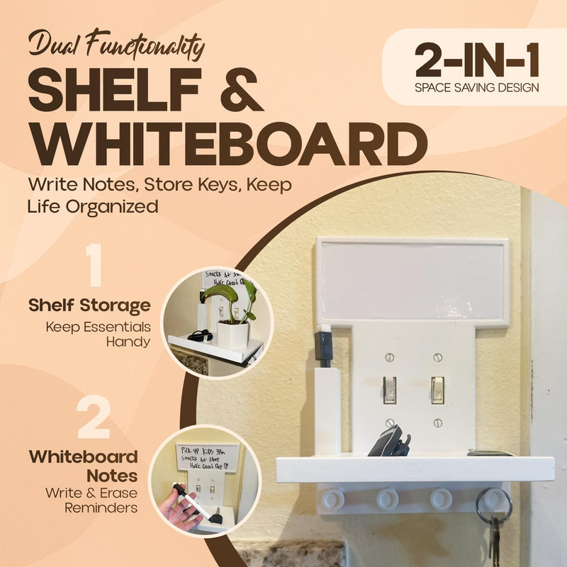Double Light Switch Cover Shelf. Organizer, Shelf Holds 10 lbs. Wall Organizer. Outlet Cover for Bathroom or Any Room, Holds Echo, Electric Tooth Brushes and Speakers.