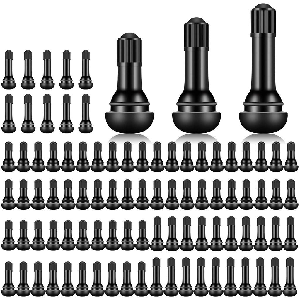 100 Pieces TR412 TR413 TR414 Tire Valve Stems Rubber Black Rubber Snap-in Valves,Tubeless Valve Stems Suit for 0.453 inch Rim Holes on Standard Vehicle Tires 100pcs（TR412-50pcs、TR413-25pcs、TR414-25pcs）