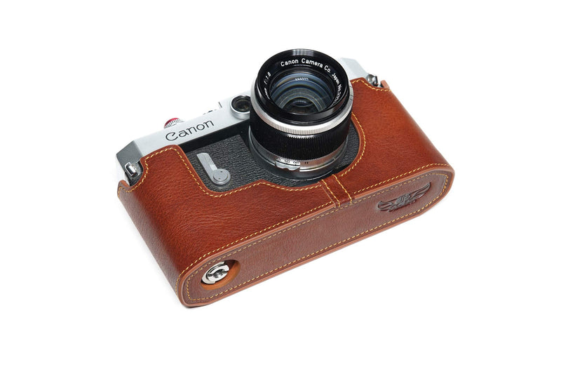 for Canon P Case, BolinUS Handmade Genuine Real Leather Half Camera Case Bag Cover for Canon 7 7S P VL VL2 ViL Camera with Hand Strap (LavaBrown) LavaBrown
