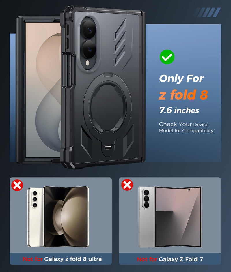 FNTCASE for Samsung Galaxy Z Fold 8 Case with 360 Spin Magnetic Kickstand | Hinge Protection, Screen Protector, Fit for MagSafe, Heavy Duty Military-Grade, Non-Slip Grip, Z Fold 8 Wide Cover Black For Samsung Galaxy Z Fold 8 (7.6 Inch)