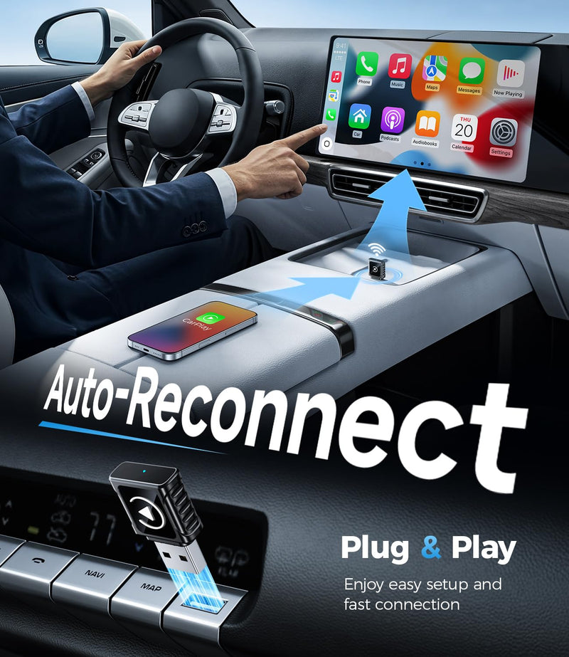JDG Wireless CarPlay Adapter, Converts Wired CarPlay to Wireless, for Cars with Built-in Wired Apple Carplay, Super Mini USB Design Car Play Adapter for iPhone, (Black) | Converts Wired CarPlay to Wireless, Super Mini USB Design, USB & USB-C adapter, S...