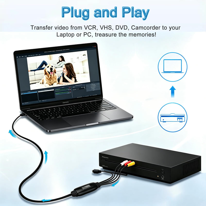 VHS VCR RCA to Digital Converter, VHS VCR to USB 2.0 Video Capture Device | AV to USB Audio Video Converter, 1080P Video Capture Card with RCA/ S-Video Input, NTSC/PAL, Works on Windows Mac OS