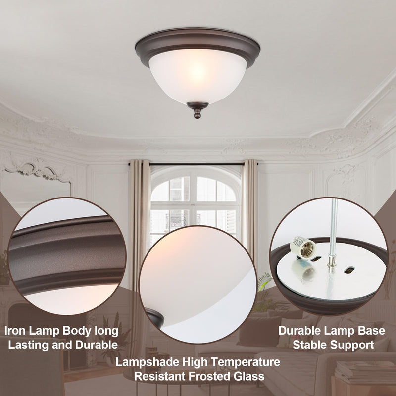 Ceiling Light Fixture, 11 Inch Flush Mount Ceiling Light, Oil Rubbed Bronze Light Fixture with Frosted Glass Shade, Dome Light Fixtures for Bedroom Bathroom Hallway Kitchen Living Dining Indoor 11.2 Inch