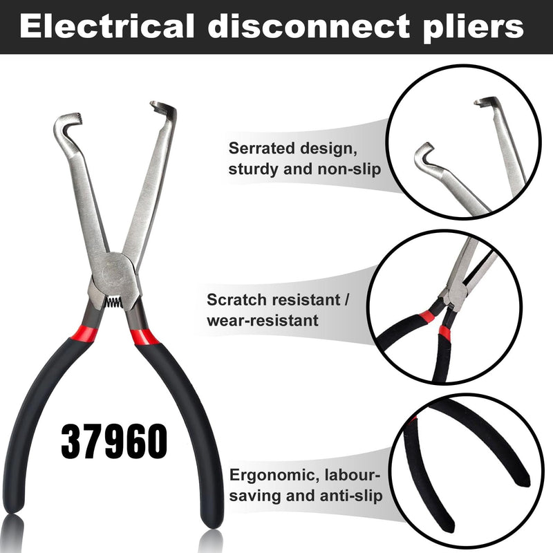 Electrical Disconnect Pliers 37960, 37980, Electrical Connector Separator 13120, 8in Automotive Tools Electrical Connector Pliers, Automotive Tools for Push Tab Style Plugs (3-Piece Set) Straight and 60 Degree