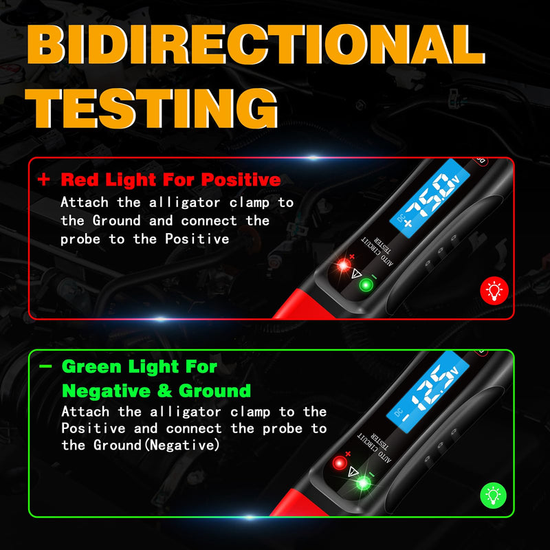 Automotive Test Light 4-75V DC LCD Digital Voltage Tester with Buzzer Sound, Auto Circuit Tester with Voltmeter, Electric Test Probe Pen for Car Battery Polarity Continuity Fuses