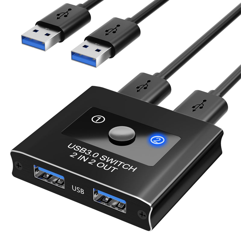 USB Switch, USB 3.0 Switcher 2 in 2 Out, USB KVM & USB 3.0 Switch Selector, USB Switcher 2 Computers Sharing 2 USB for Printer, Keyboard, Scanner, Mouse, Compatible with Mac/Win/Linux