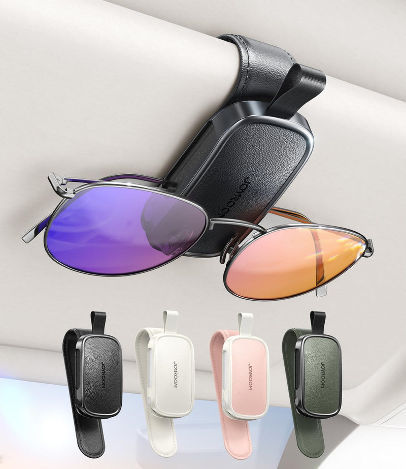 JOYROOM Sunglasses Holder for Car Visor, 2025 Upgrade Magnetic Glasses Car Holder, Universal Fits Leather Eyeglasses Clip Compatible with All Glasses, One-Handed Operation Black 1 Pack