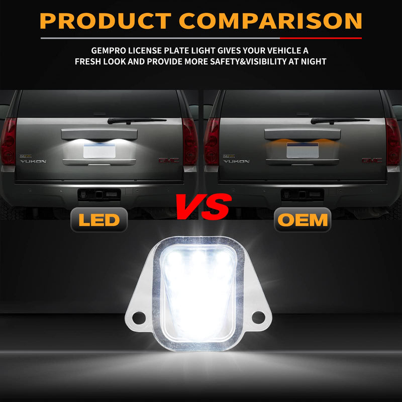 Gempro LED License Plate Lights Rear Bumper Tag Lamp Assembly for 2007-2014 Chevy Suburban Tahoe GMC Yukon C-adillac Escalade ESV, 6000K White 2PCS 2007-2014 Tahoe/Suburban/Yukon/Escalade