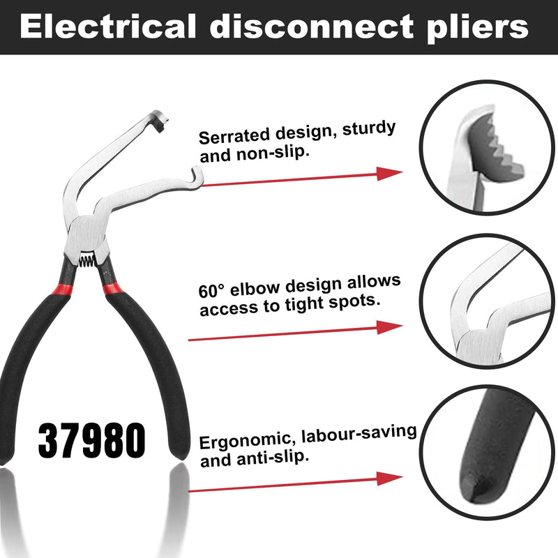 Electrical Disconnect Pliers 37960, 37980, Electrical Connector Separator 13120, 8in Automotive Tools Electrical Connector Pliers, Automotive Tools for Push Tab Style Plugs (3-Piece Set) Straight and 60 Degree