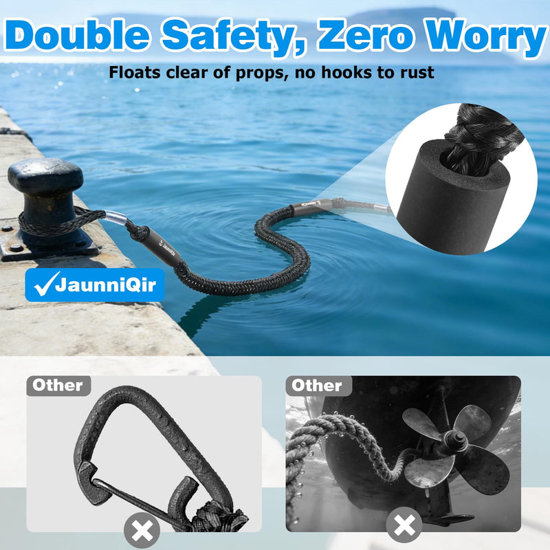 JaunniQir 2200lb Bungee Dock Lines 4-5.5ft, Shock Absorbing Mooring Ropes with Foam Floats, Stretchable Dock Snubber for Jet Ski Pontoon Kayak, 2 Pack Boat Accessories, Storage Bag (Black) Black