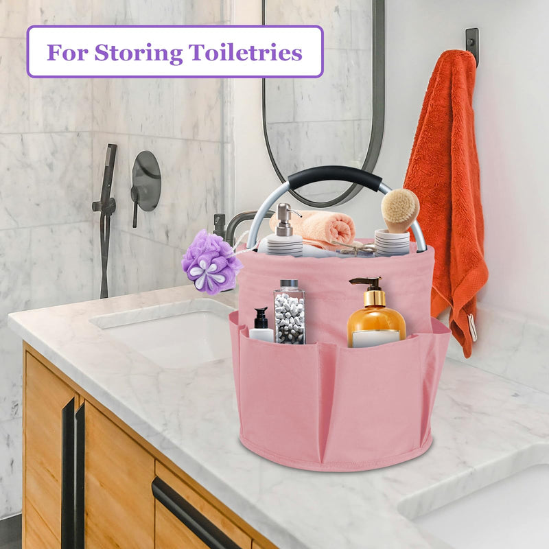 2Pack 17L Foldable Cleaning Supply Caddy for Family, Portable Shower Caddy with Handle and Pockets, Garden Tool Bag in 600D Oxford Fabric, Large Storage Basket for Dorm, Travel, Black + Pink 2PCS