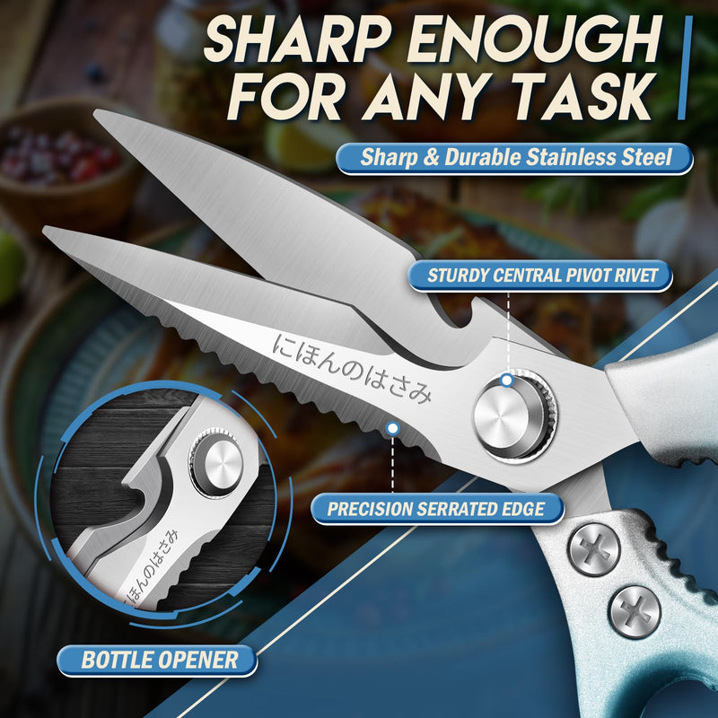 TIJERAS Kitchen Scissors Set Blue - Stainless Steel Kitchen Shear, Sharp Meat Scissors Dishwasher Safe, Heavy Duty Poultry Shears, Japanese Cooking Scissor for Food, Chicken Bones, and Turkey