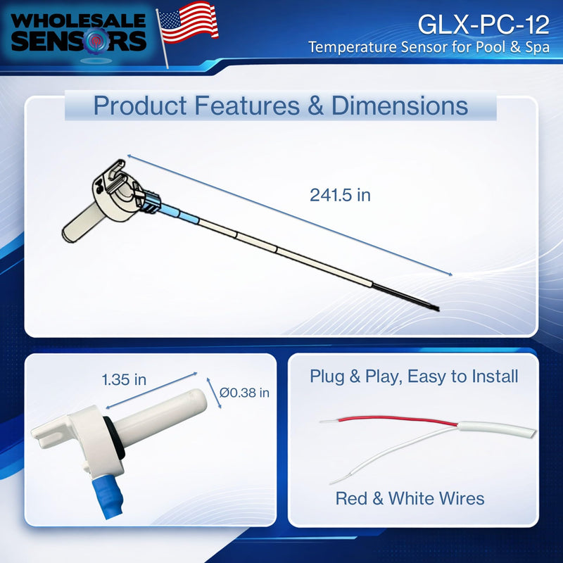 Replacement Hayward GLX-PC-12 Water/Air/Solar Temperature Sensor, 12 Month Warranty & USA Support