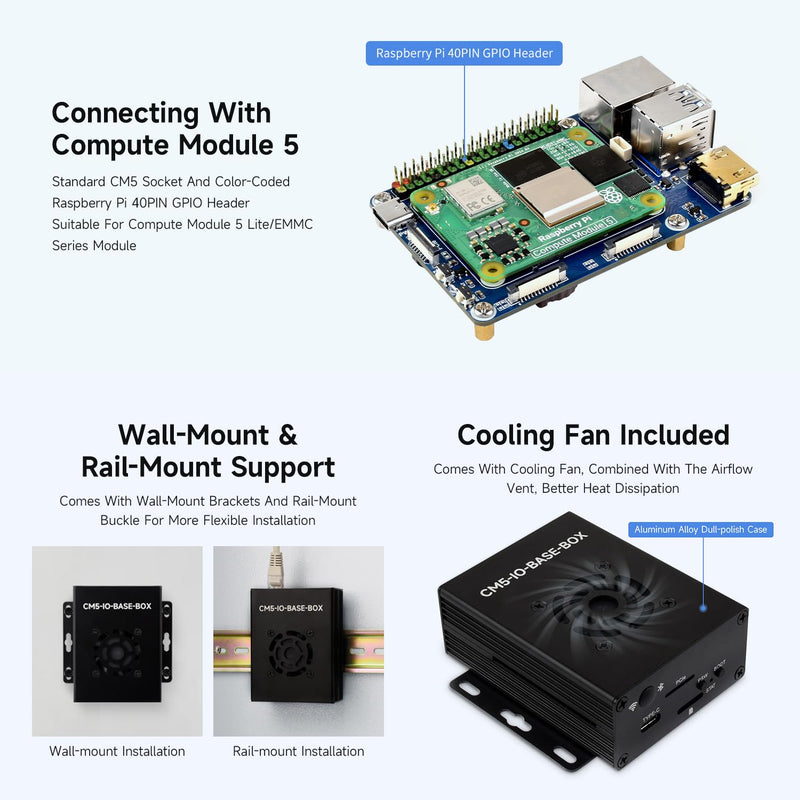 Waveshare CM5 Mini Base Board (A) Designed, Compatible with Raspberry Pi Compute Module 5