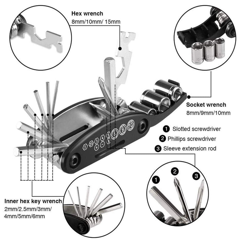 Bike Saddle Bag with Repair Tool Kits, Bicycle Saddle Bag with Repair Set, Bike Bag Under Seat, Bike Seat Bag, Bike Storage Bag with 16-in-1 Multifunction Tool Kits C
