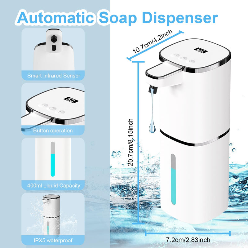 Automatic Liquid Soap Dispenser Touchless, USB Rechargeable Smart Hand Soap Dispenser, 9-Level Adjustable, Physical Button Operation, 13.5oz/400mL Wall Mounted for Bathroom Kitchen Dish Soap White LV9-Liquid