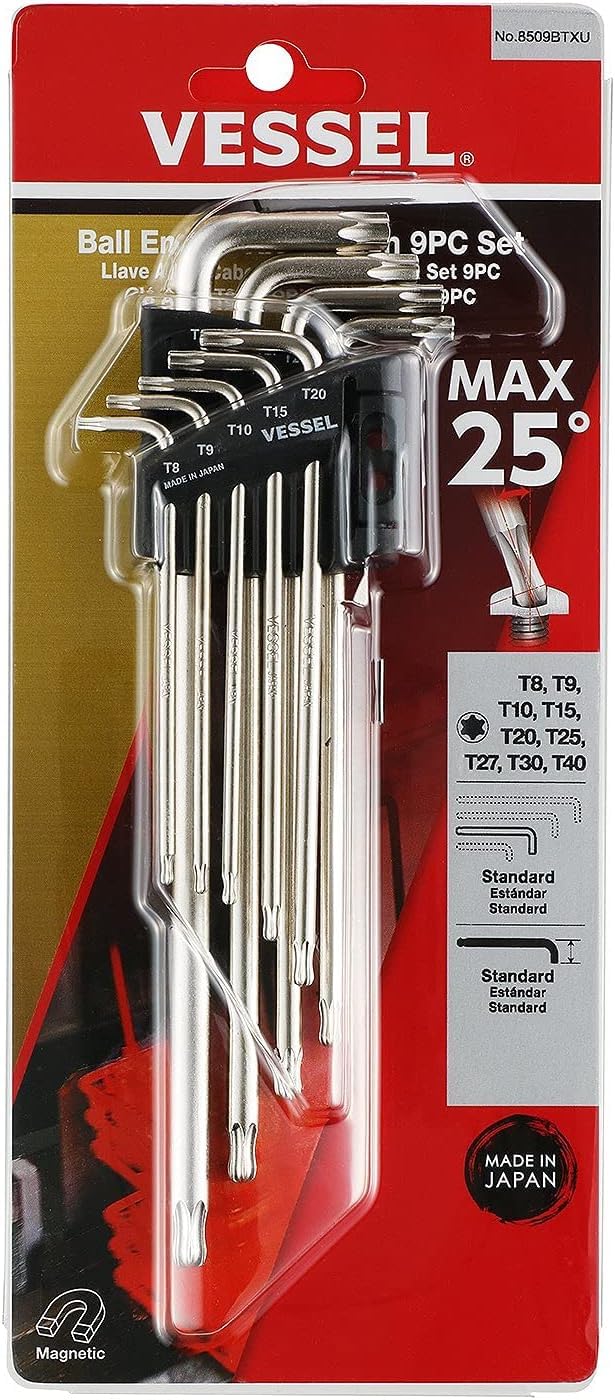 VESSEL Ball End TORX L-Key Wrench 9PC. Set No.8509BTXU 8509BTXU