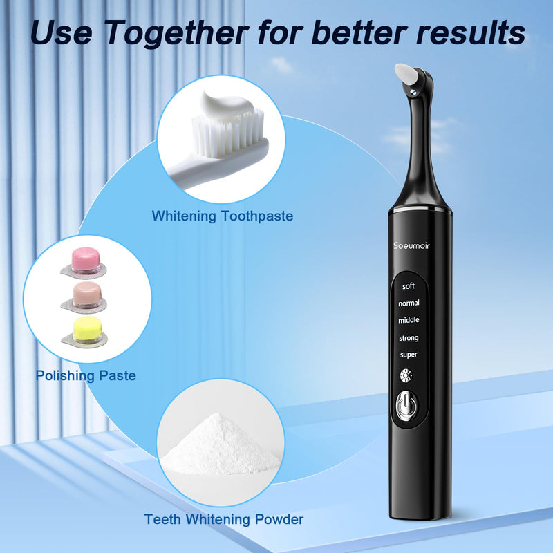 Tooth Polisher,Rechargeable Tooth Whitening Kit for Teeth Cleaning and Whitening, with 8 Brush Heads, LED Light, 5 Speed Modes Dental Polisher Personal Dental Care Kit for Home Use and Travel Black