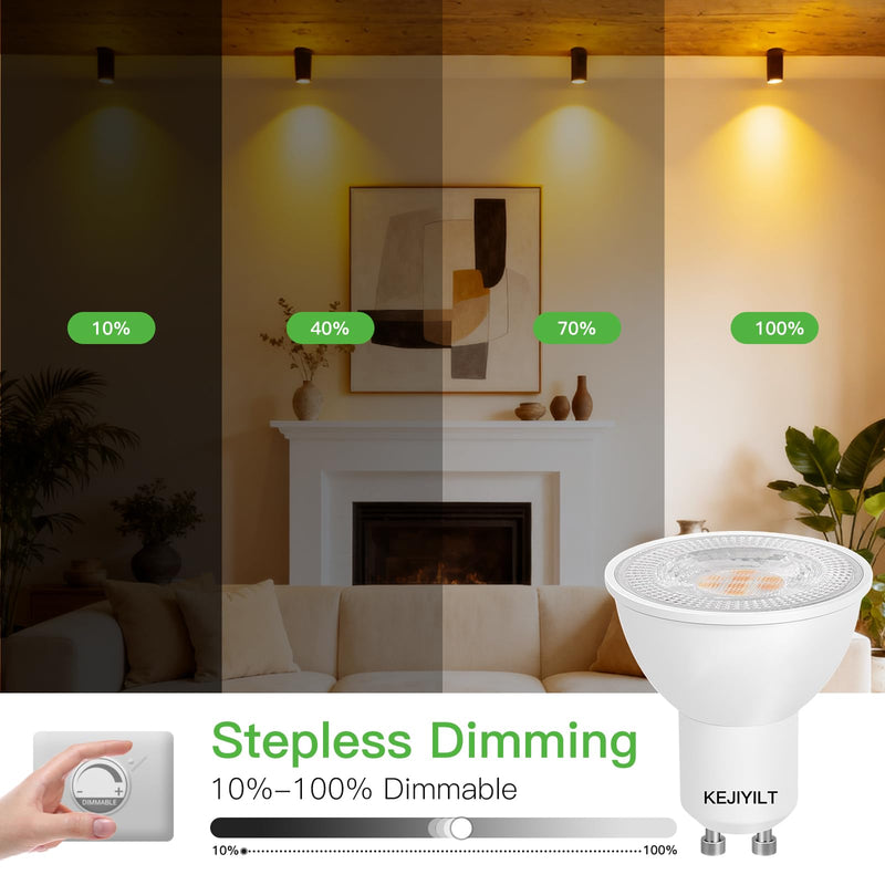 10-Pack GU10 Dimmable LED Bulbs 7W (Equivalent 60W), 5000K Day Light, 650 Lumens, Energy Saving, Perfect for Recessed & Track Lighting