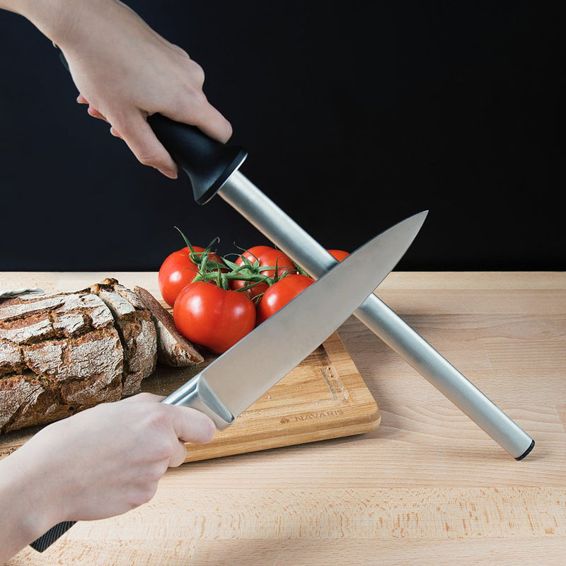 Navaris Diamond Sharpening Steel - 12" (31cm) Oval Knife Rod Sharpener for Honing Kitchen Knives - Lightweight and Durable for Home or Pro Use 31cm Silver / Black