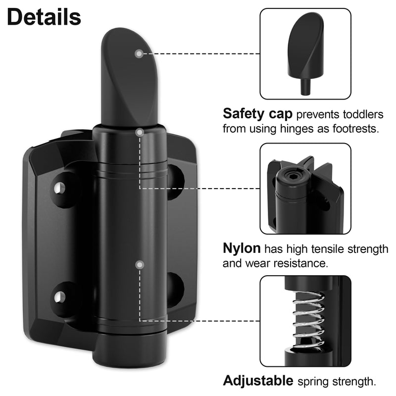 Black Self Closing Gate Hinges Self-Aligning Heavy Duty Spring Hinges ，Adjustable Tension ， Pool Safety Hinge，Square Post, Aluminum Gates ，Swing Close (1, Black) 1