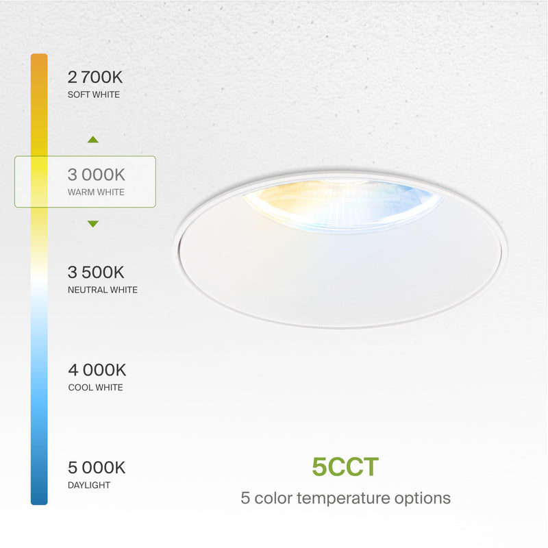 ASD Trimless 3 Inch LED Recessed Light, 12W 120V Round Commercial Downlight, Canless Dimmable Lights for Ceiling with J-Box, 5 CCT 2700K-5000K, CRI 90+, IC Rated, ETL, Energy Star, White Round 1 Pack 3" 12 Watt