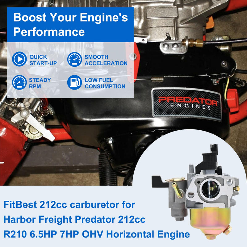 FitBest GX160 Carburetor for Honda GX120 GX200 5.5HP 6.5HP Engines – Harbor Freight Predator 212cc 224cc Replacement – Ideal for Go Karts, Pressure Washers, Water Pumps 2 Tall, 1.5 Width
