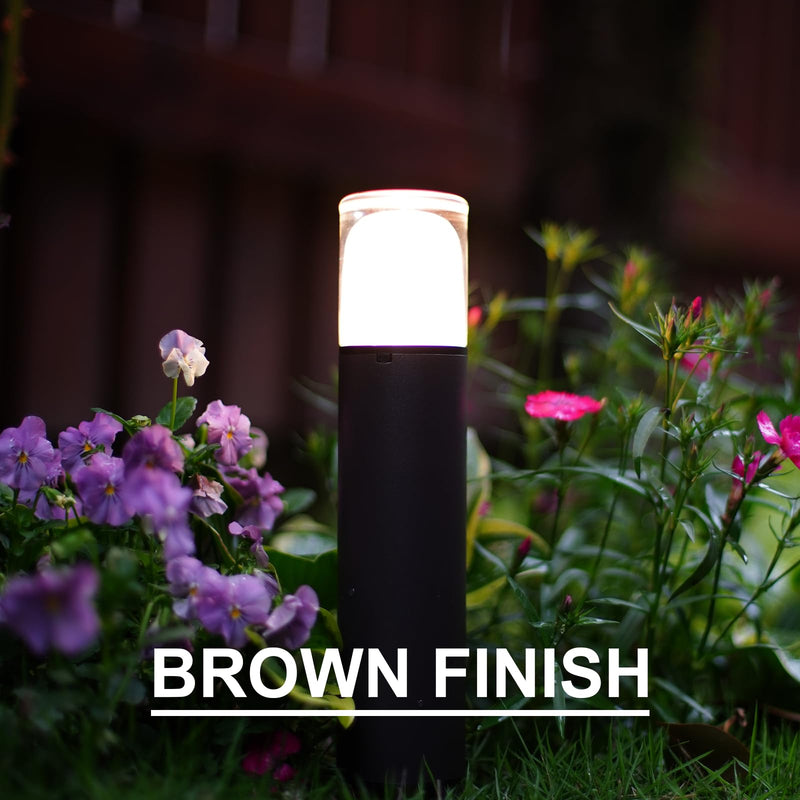 GOODSMANN Low Voltage Pathway Lighting 2W LED Bollard Landscape Lights 2700K Warm White Wired Path Light 100 Lumens Metal Outdoor Brown Finish Walkway Driveway Light with Stake Cable Connector Bollard 1PK