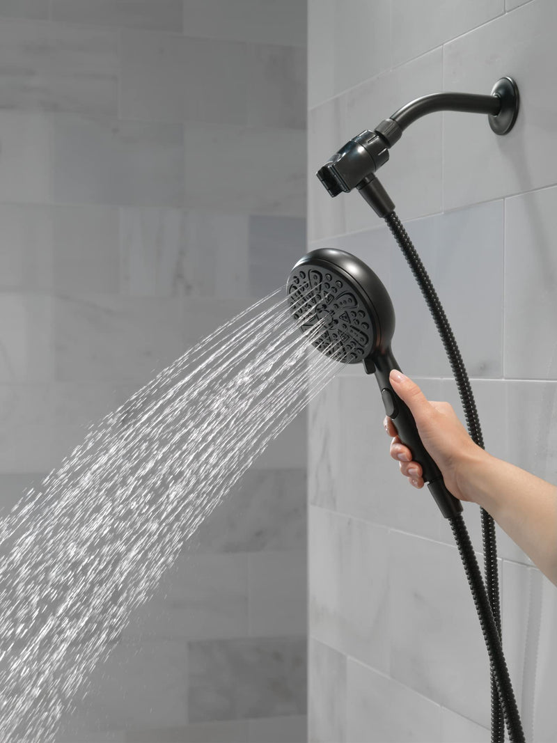 Delta Faucet 6-Spray SureDock Magnetic Shower Head with Handheld Spray, Matte Black Shower Head with Hose, Showerheads & Handheld Showers, MagnaTite Docking, Matte Black 75609BL
