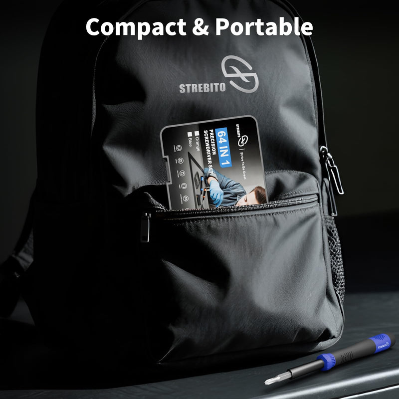STREBITO Small Precision Screwdriver Set 64-piece with Torx, Triwing, Pentalobe, Electronics Repair Tool Kit for Computer, PC, Laptop, Macbook, Tablet, Phone, PS5, XBOX, Switch, Glass, Ring Doorbell Blue