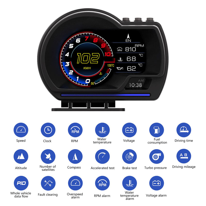 Head Up Display, OBD2+GPS Dual System, Speedometer, Tachometer, Water Temp, Volt, Overspeed Alarm AUTO Gauge Fault Diagnosis for Cars