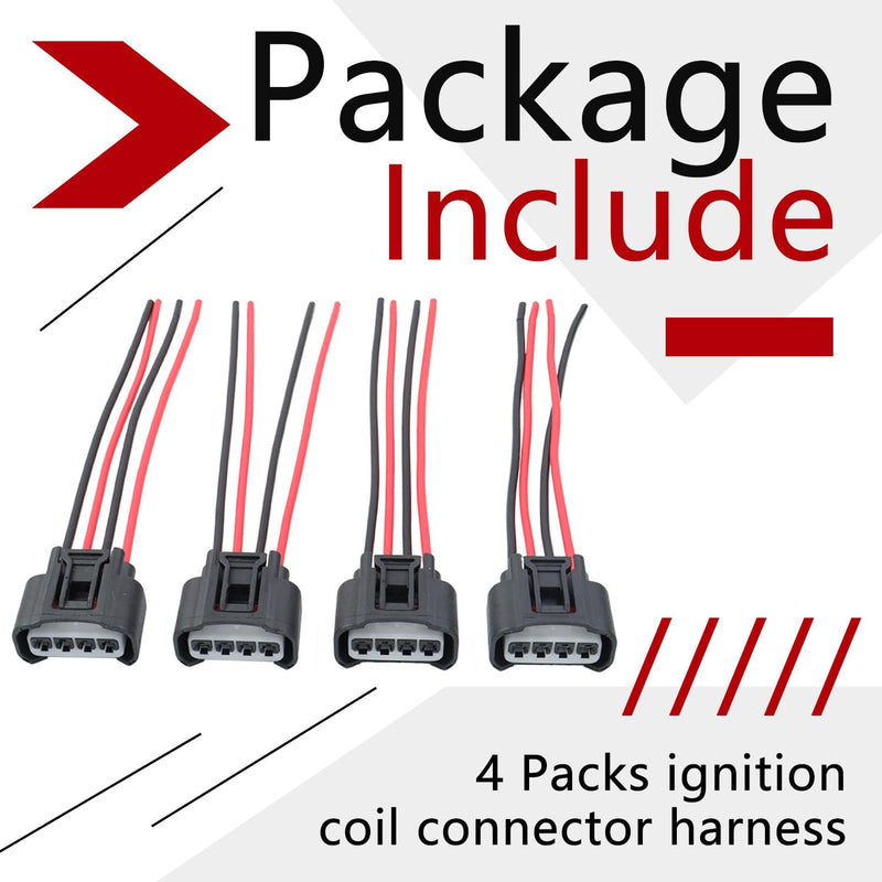 Ignition Coil Connector, Compatible with Toyota Scion Corolla Camry Highlander, Ignition Coil Female Connector Plug Harness Pigtail 4 Packs 90980-11885